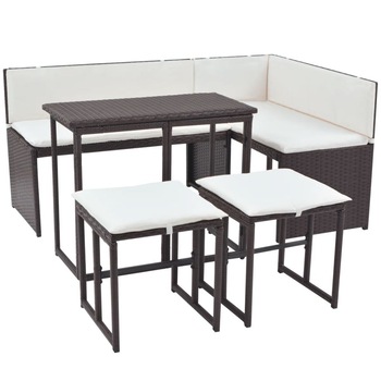 Set mobilier gradina 5 piese, pliabil, vidaXL, Poliratan, 100 x 50 x 71 cm, Maro Set mobilier gradina 5 piese, pliabil, vidaXL, Poliratan, 100 x 50 x 71 cm, Maro