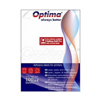 Etichete albe autoadezive 44/A4, 52,5 x 25,4 mm, 100 coli/top, Optima Etichete albe autoadezive 44/A4, 52,5 x 25,4 mm, 100 coli/top, Optima