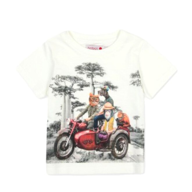 Tricou baieti, Boboli, Patru pe motocicleta, Alb