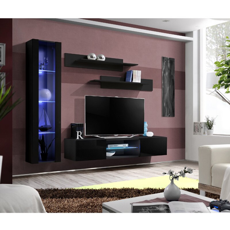 Living Genarom Fly R 23 ZZ FY R2, Negru/Negru Lucios, 210 x 190 x 40 cm