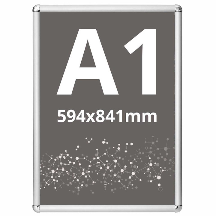 Rama click Premium format A1, 594x841mm din aluminiu, colt rotund, pentru expunere afise