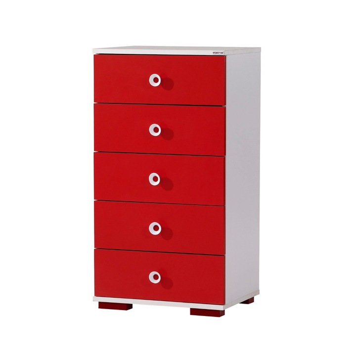 Comoda Red Alpino, 55x40cm h102cm culoare alb/rosu