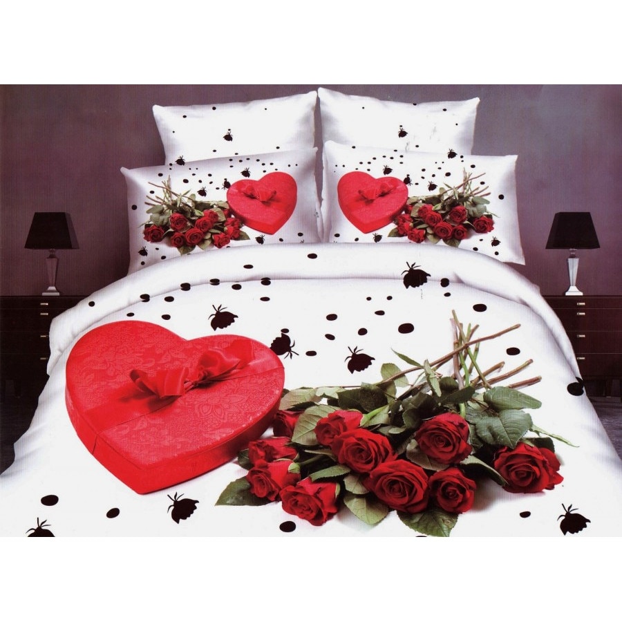 Lenjerie de pat 3D digital print 4 piese, Pucioasa, Heart Gift