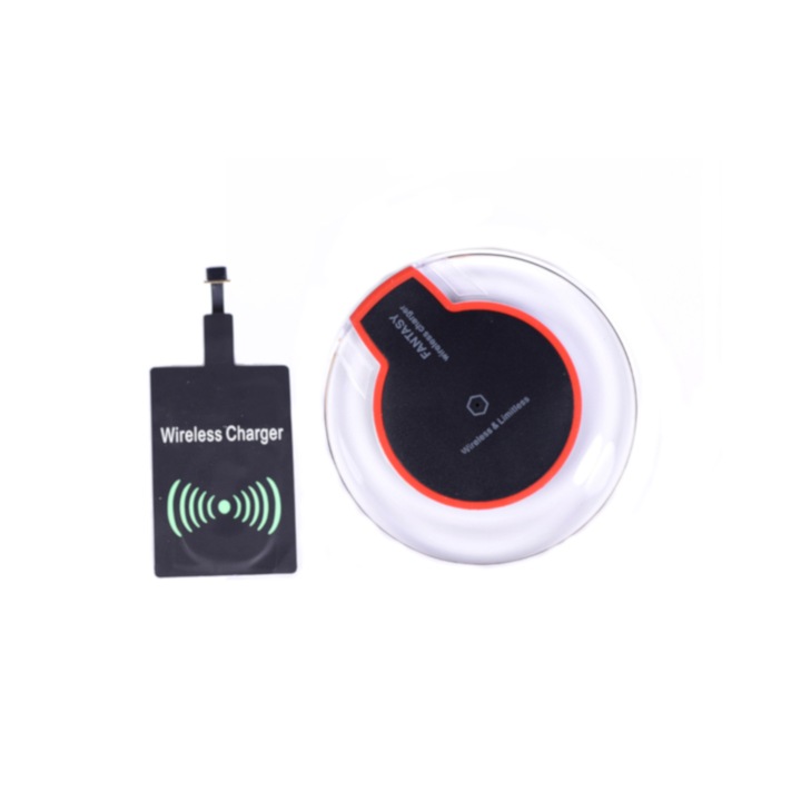 Комплект Безжично зарядно Amobis 10-3 Black+QI ADAPTER MICRO USB, за телефон + Qi Безжичен приемник с micro USB, Черен