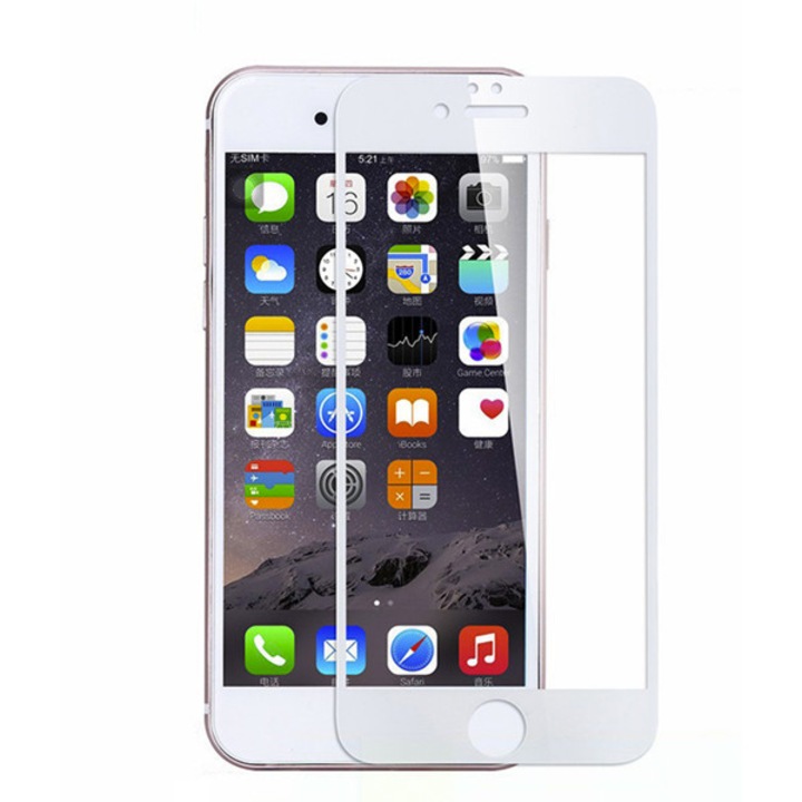 Стъклен протектор PhonePlusBG, 5D Glass за IPhone 6/6S Plus, Full Glue Cover, Бял