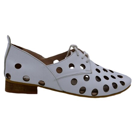 Pantofi de vara , cu perforati si siret, D&J Exclusive, Alb