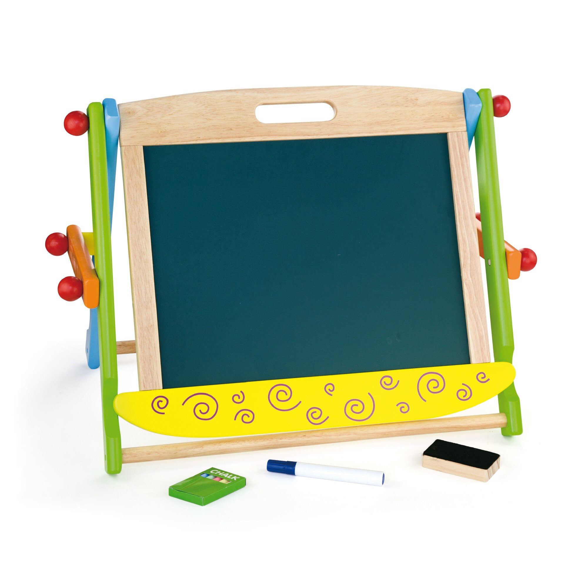 Sevalet de masa cu tabla alba magnetica si neagra, cu accesorii, lemn, Viga