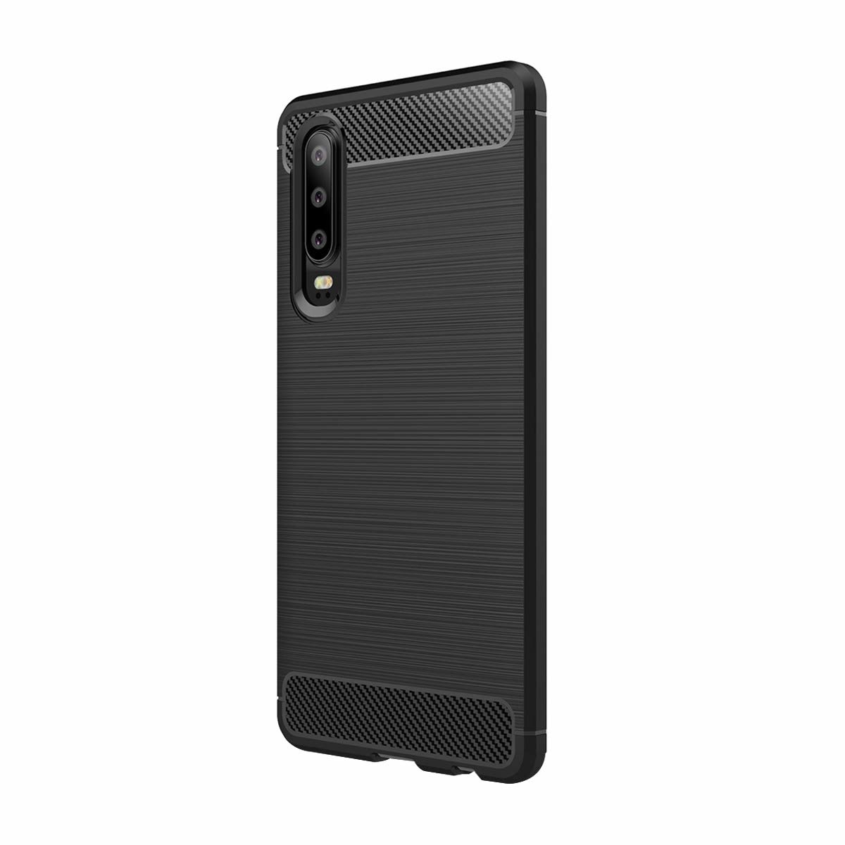 Husa Huawei P30, Slim Armor Carbon, carcasa spate Antisoc, Negru