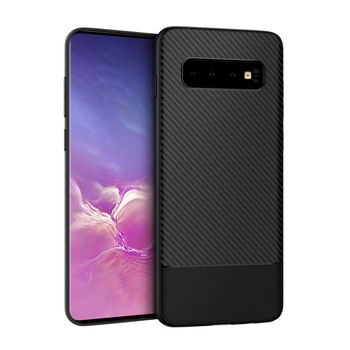Husa Samsung Galaxy S10 PLUS cu fibra de carbon, Slim Antisoc, carcasa spate, Negru Husa Samsung Galaxy S10 PLUS cu fibra de carbon, Slim Antisoc, carcasa spate, Negru