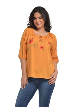 Bluza IE Dama Portocalie cu Flori rosii Bluza IE Dama Portocalie cu Flori rosii