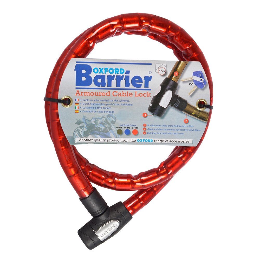 Antifurt moto OXFORD - Barrier Armoured 1.4m x 25mm (profil)- rosu