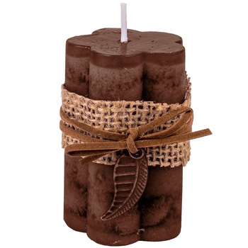 Lumanare parfumata maro in forma de floare cu fundita si frunza decorativa , DecorCasa , 6 x 8 cm Lumanare parfumata maro in forma de floare cu fundita si frunza decorativa , DecorCasa , 6 x 8 cm