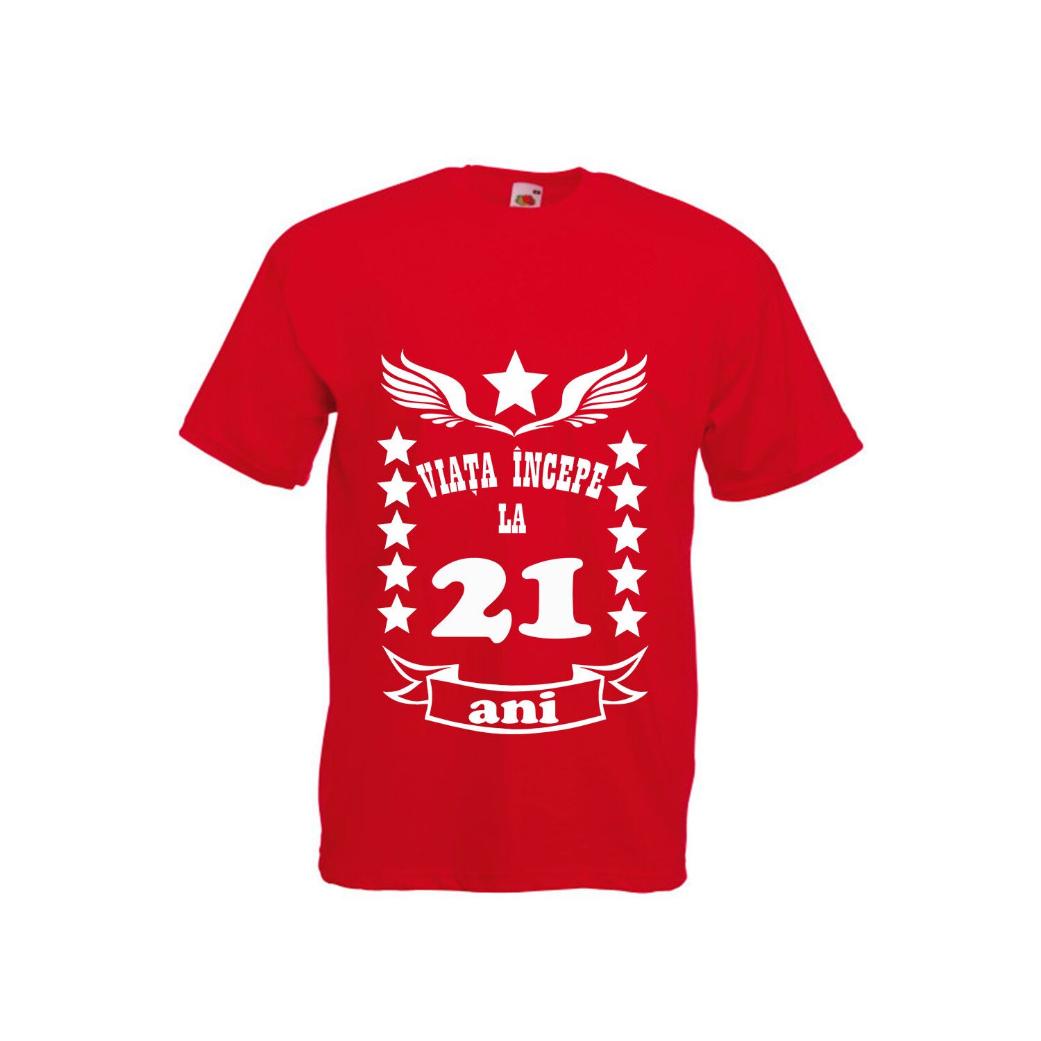 Tricou personalizat Fruit of the loom rosu Viata incepe la 21 ani XL