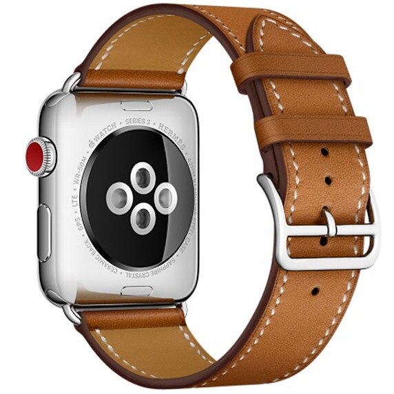 Curea iUni compatibila cu Apple Watch 1/2/3/4/5/6, 44mm, Single Tour, Piele, Maro