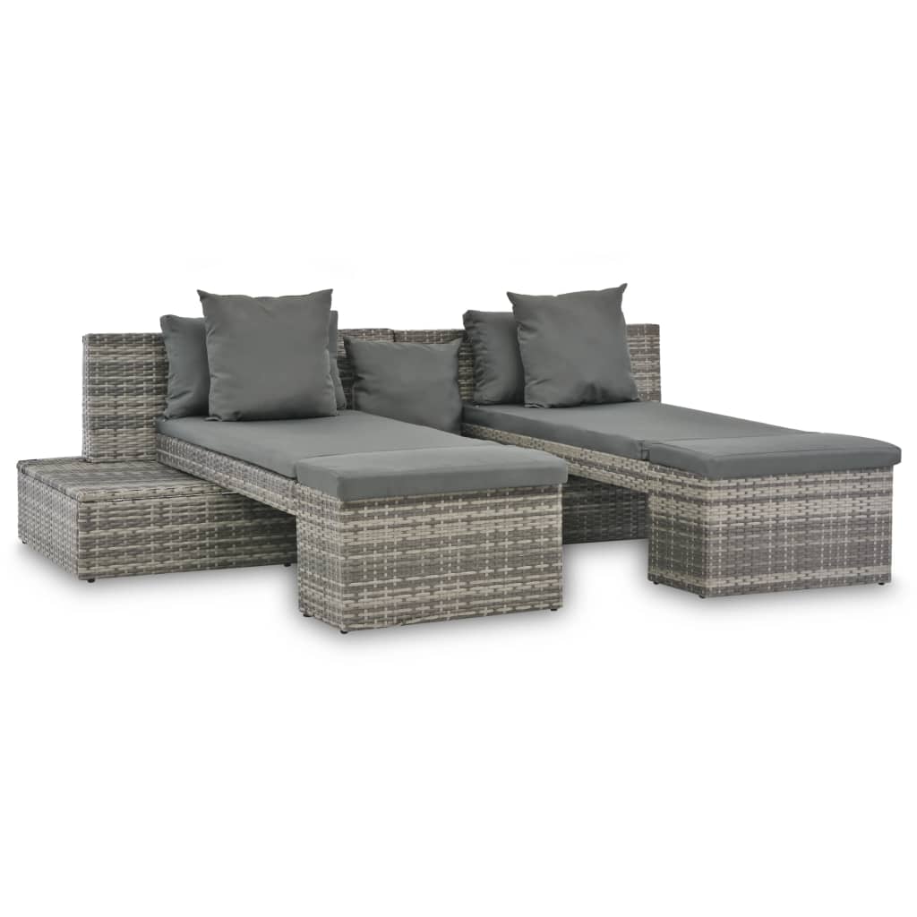 Set canapea de gradina cu perne, 4 piese, vidaXL, Poliratan, Gri, 240 x 74 x 65 cm