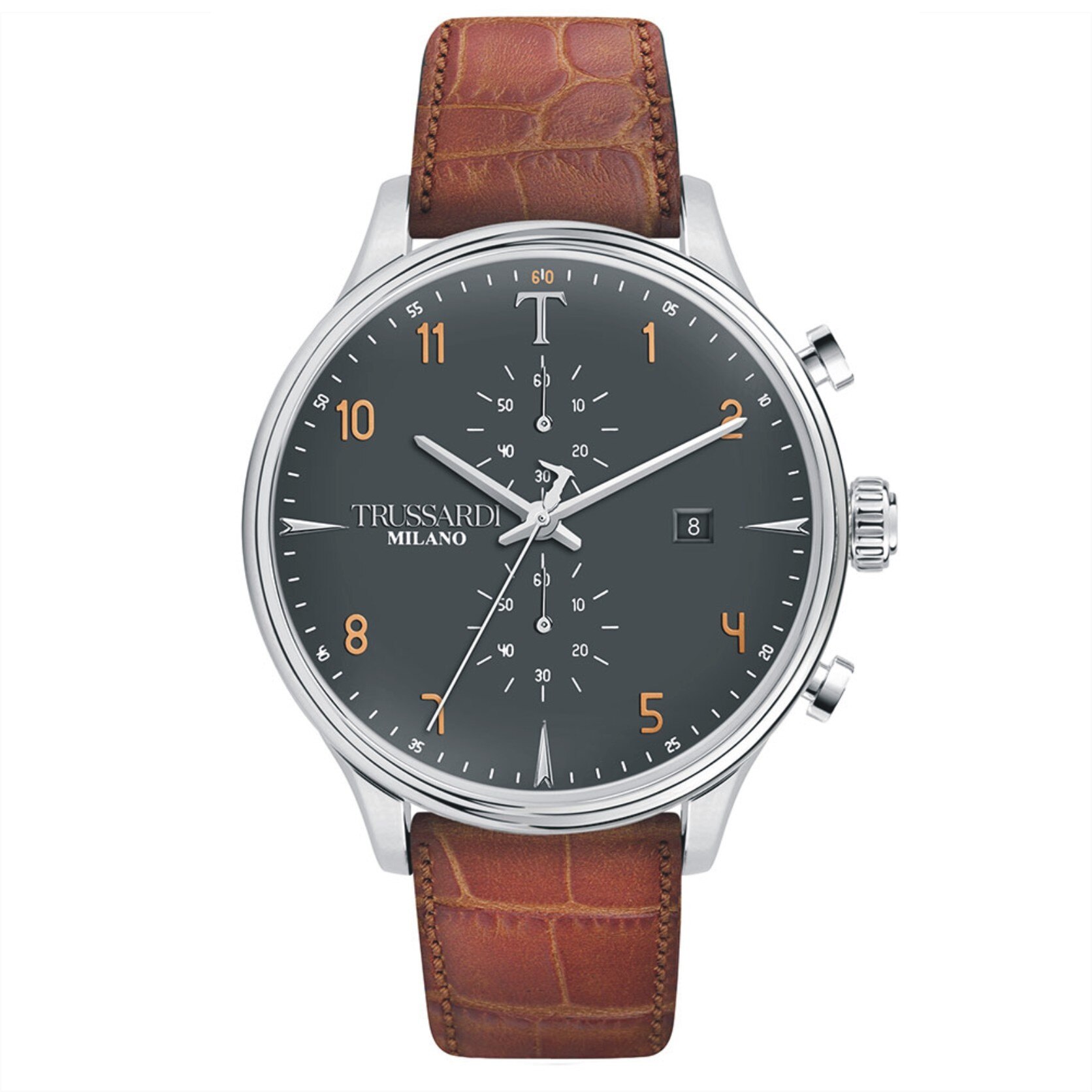 Ceas Trussardi R2471630001, cronograf, carcasa inox, 45mm, curea maro piele