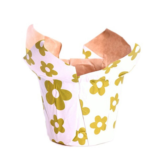 Ghiveci de hartie, alb, cu flori verzi, dimensiune 12x21cm