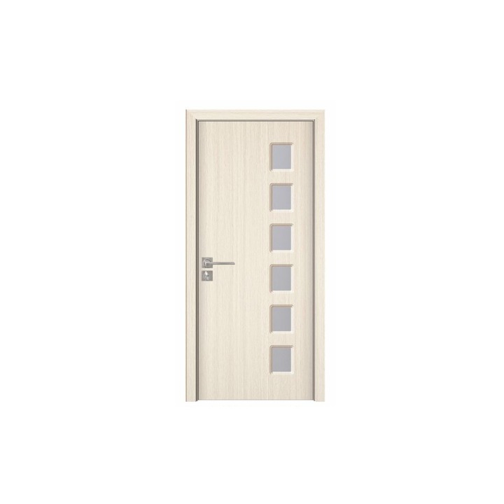Usa interior din MDF cu toc inclus Novo Doors ND319C, dimensiune 200x60 centimetri, geam sablat, cadru din lemn masiv din rasinoase, balamale si clanta incluse, toc reglabil de 10 centimetri, plinta pe ambele parti, Crem