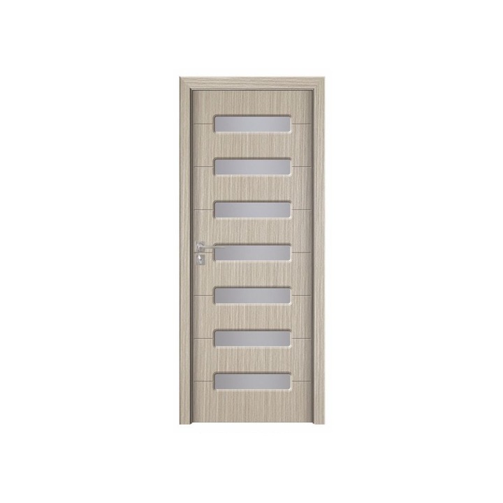 Usa interior din MDF cu toc inclus Novo Doors ND318G, dimensiune 200x70 centimetri, geam sablat, cadru din lemn masiv din rasinoase, balamale si clanta incluse, toc fix de 10 centimetri, plinta pe o singura parte, Gri