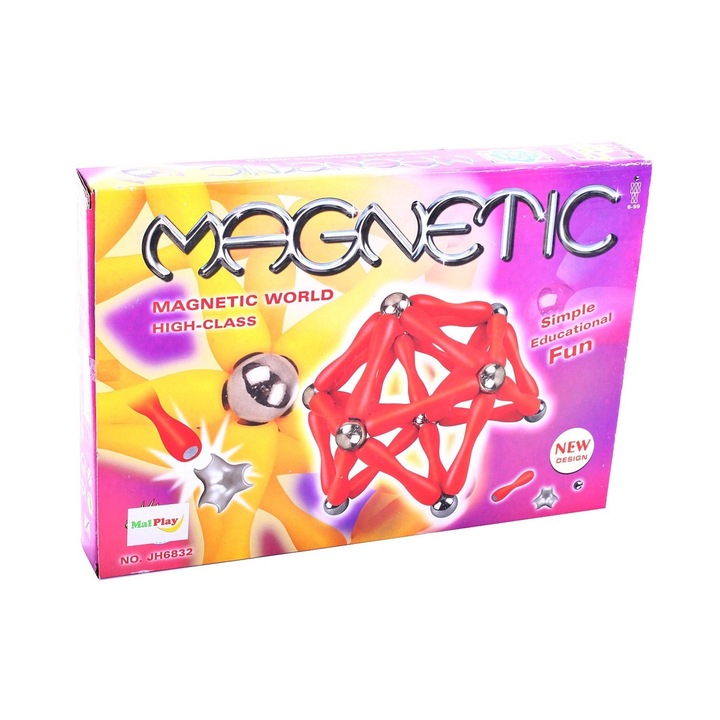 Set de Constructie IDL, MAGICAL MAGNETS cu 84 piese MAGNETICE, Posibilitatea de a crea Forumule chimice, fizice si matematice datorita articulatiei magnetice, Dezvolta IMAGINATIA, CONCENTRAREA, ABILITATILE MANUALE si sporeste GANDIREA SPATIALA