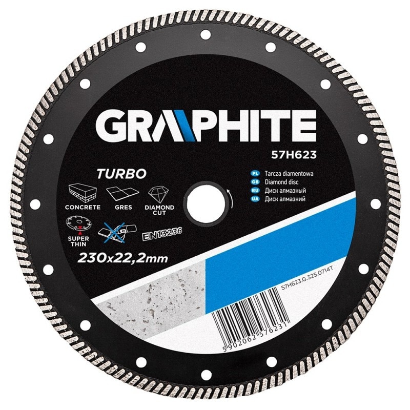 Disc diamantat Turbo, super subtire, 230x22.2mm, pentru beton/zidarie, 57H623 Graphite