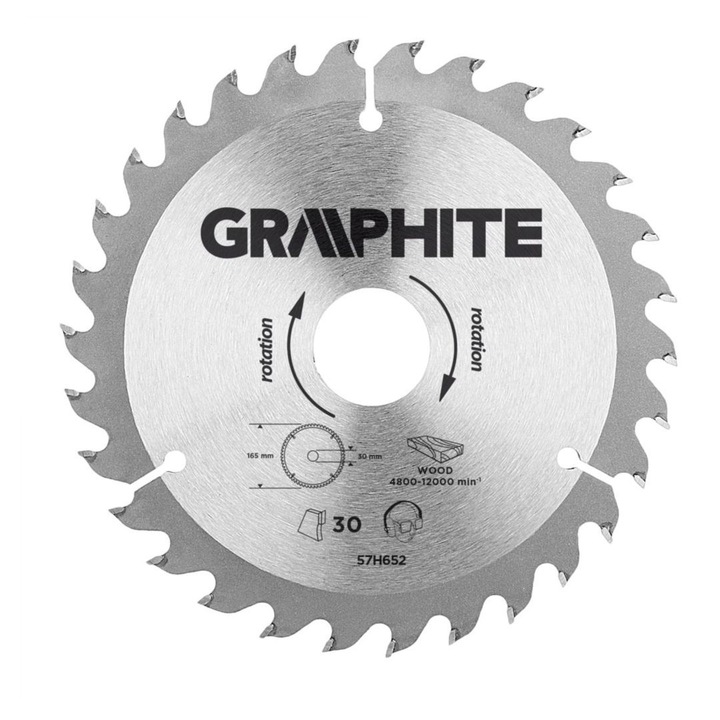 Disc pentru ferastrau debitor, carbura, 165 x 30 mm, 30 dinti, 57H652 Graphite