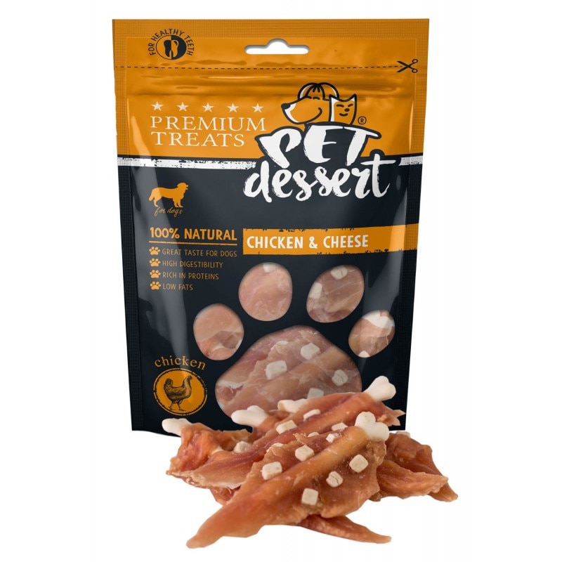Recompensa Caini Pet's Dessert cu Pui si Branza 80g