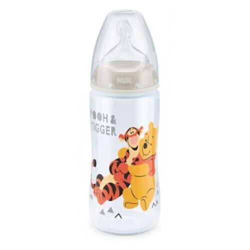 Biberon din polipropilena cu tetina din silicon 300 ml 0-6 luni Nuk First Choice+ Winnie the Pooh 741800-1, Multicolor