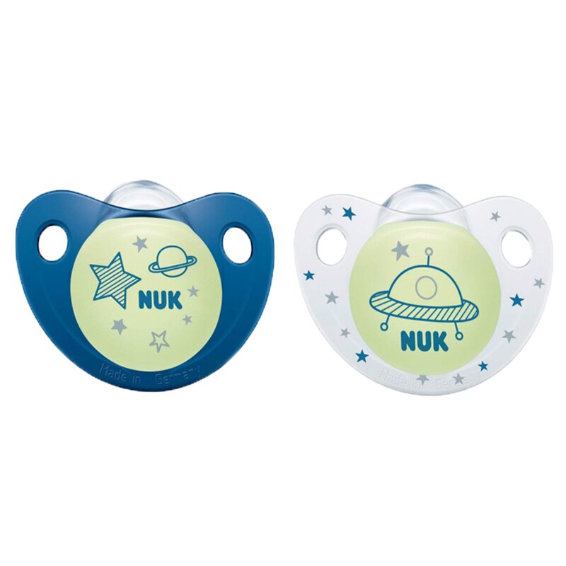 Set 2 suzete ortodontice din silicon Nuk Night & Day 730043A, Multicolor 0-6 luni