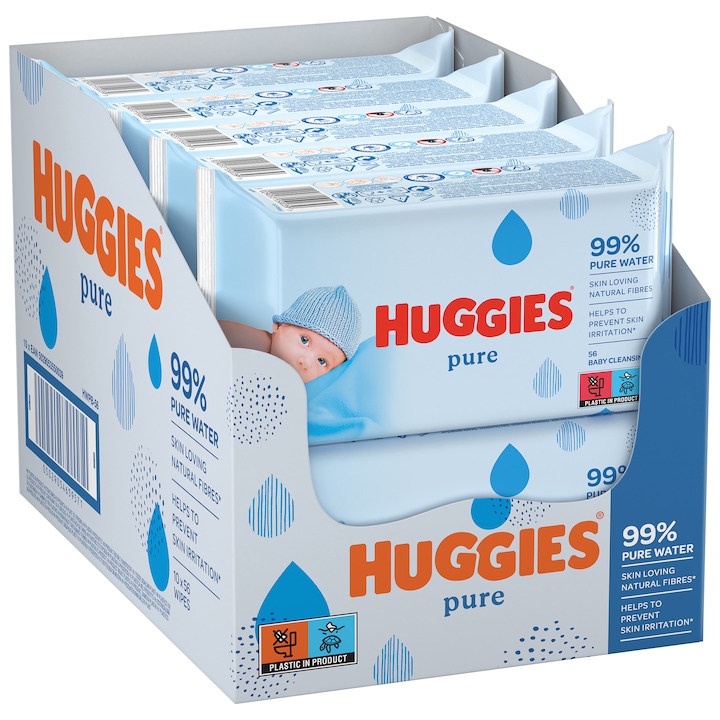 Servetele umede Huggies Pure, 10 pachete x 56, 560 buc