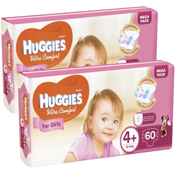 Scutece Huggies Ultra Comfort Virtual Pack 4+, Girl, 10-16 kg, 120 buc Scutece Huggies Ultra Comfort Virtual Pack 4+, Girl, 10-16 kg, 120 buc