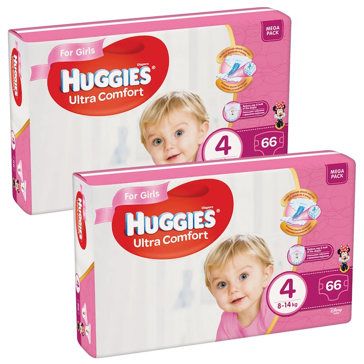 Scutece Huggies Ultra Comfort Virtual Pack 4, Girl, 8-14 kg, 132 buc