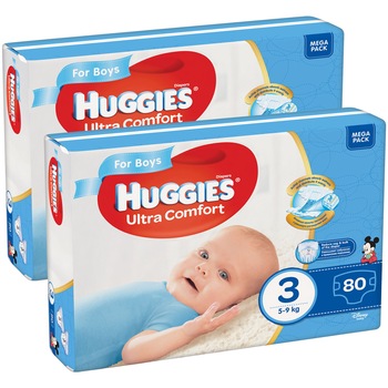 Scutece Huggies Ultra Comfort Virtual Pack 3, Boy, 5-9 kg, 160 buc Scutece Huggies Ultra Comfort Virtual Pack 3, Boy, 5-9 kg, 160 buc