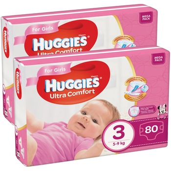 Scutece Huggies Ultra Comfort Virtual Pack 3, Girl, 5-9 kg, 160 buc Scutece Huggies Ultra Comfort Virtual Pack 3, Girl, 5-9 kg, 160 buc