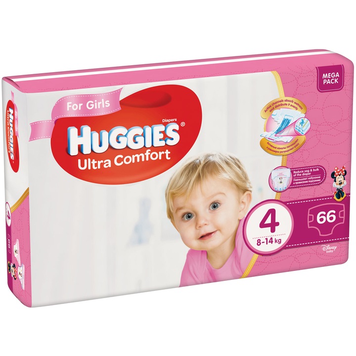 Scutece Huggies Ultra Comfort Mega Pack 4, Girl, 8-14 Kg, 66 buc