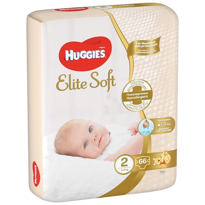 Scutece Huggies Elite Soft 2, 3-6 kg, 66 buc