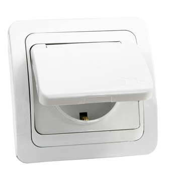 Priza shuko cu capac Eco, ingropat, alb Priza shuko cu capac Eco, ingropat, alb