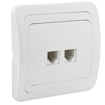 Priza Telefon Dubla 2x6P4C Eco, ingropat, alb Priza Telefon Dubla 2x6P4C Eco, ingropat, alb