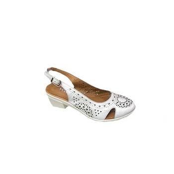 Sandale clasice cu varf inchis, cu toc gros, stabil,design de perforatii,D&J Exclusive, Alb Sandale clasice cu varf inchis, cu toc gros, stabil,design de perforatii,D&J Exclusive, Alb