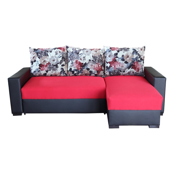 Coltar extensibil Rileft reversibil, 245 x 140 x 97 cm, Rosu/negru