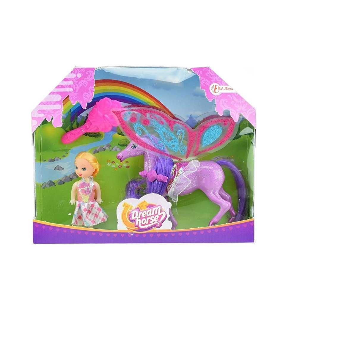 Set calut cu aripi Dream Horse cu sclipici si papusa