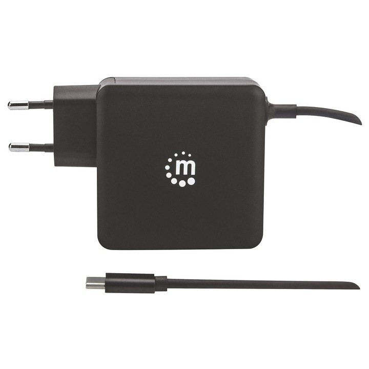 Manhattan hálózati töltő, USB-C 3.0 Power Delivery 60W (5-20V), USB-A 5V 2.4A, fekete