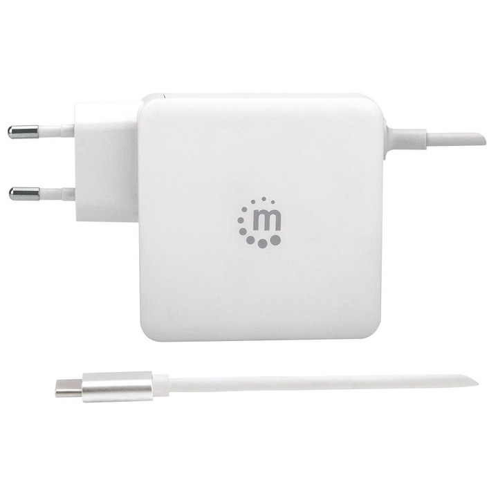 Manhattan hálózati töltő, USB-C 3.0 tápellátás 60W (5-20V), USB-A 5V 2.4A, fehér