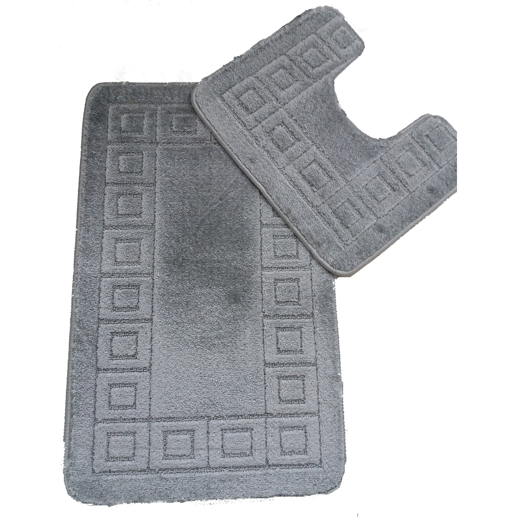 Set 2 covorase baie Basic Standard , 50x80cm/40x50cm, antiderapant, polipropilena, culoare gri , model etnic , gramaj 800 g