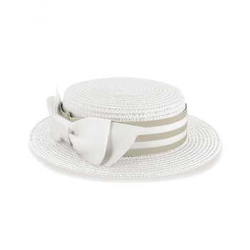 Palarie Mayoral cu banda si fundita decorativa pentru fetita, Alb, 52 cm Palarie Mayoral cu banda si fundita decorativa pentru fetita, Alb, 52 cm