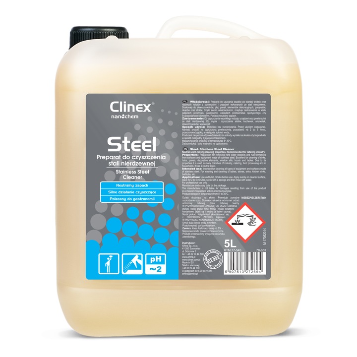 Clinex Steel, produs pentru curatarea suprafetelor din otel inoxidabil 5l
