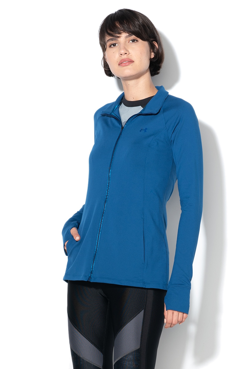 Under Armour, Bluza sport cambrata cu fermoar, pentru fitness Zinger, Albastru