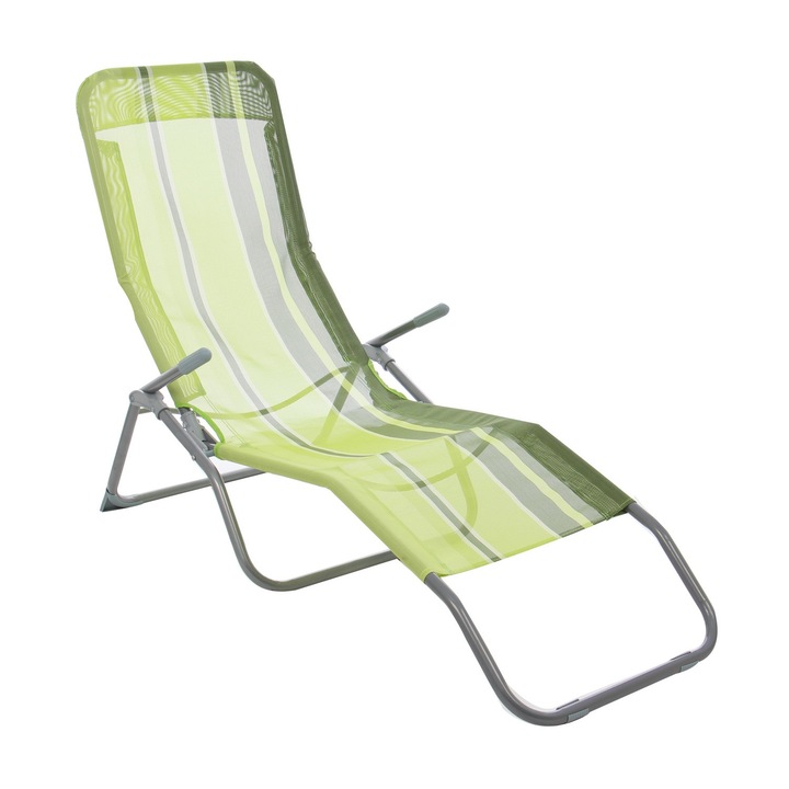 Плажен шезлонг DacEnergy, Стоманена конструкция, Размери 145 x 59 x 50 см, Сгъваем, Зелен цвят