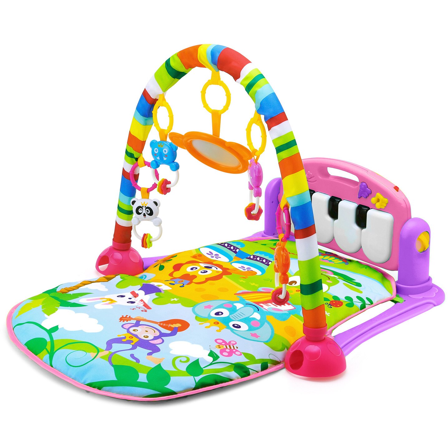 Centru de activitati multifunctional 4 in 1 cu Lumini si Sunete, PIAN Detasabil , Jucarii Zornaitoare, Oglinda, 4 Moduri de Joaca, Lavabil, Multicolor