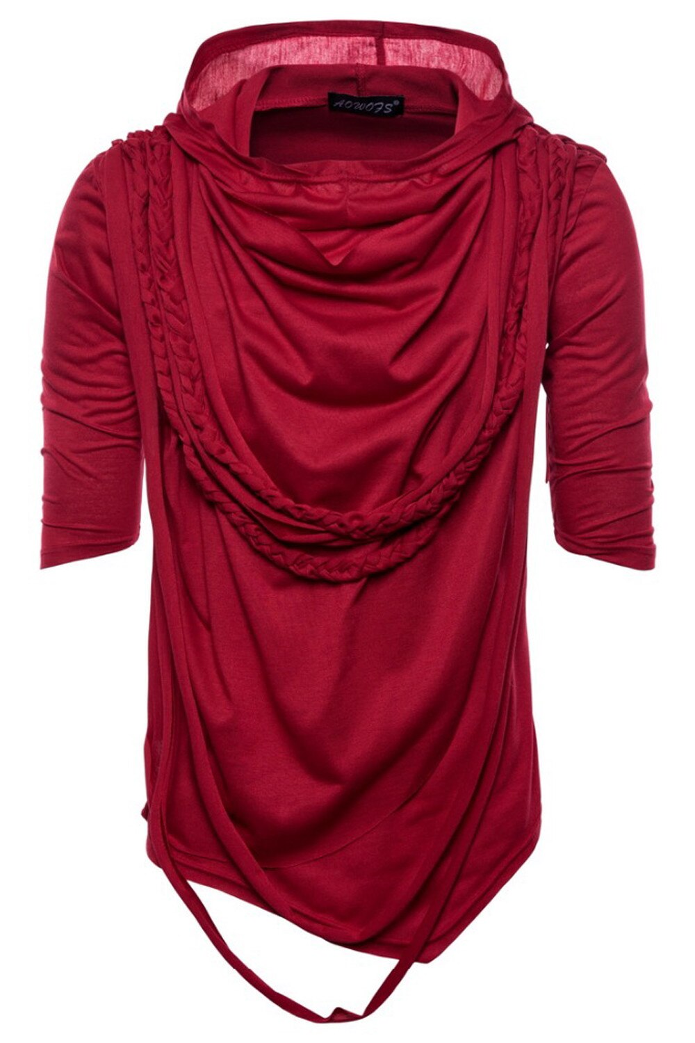 Tricou MBrands asimetric cu gluga si maneci trei sferturi, Rosu, M